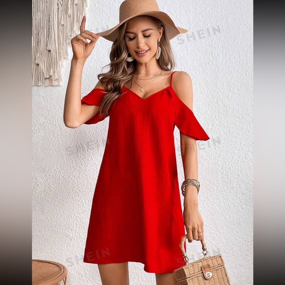 SHEIN VCAY Cold Shoulder Solid Tunic Dress